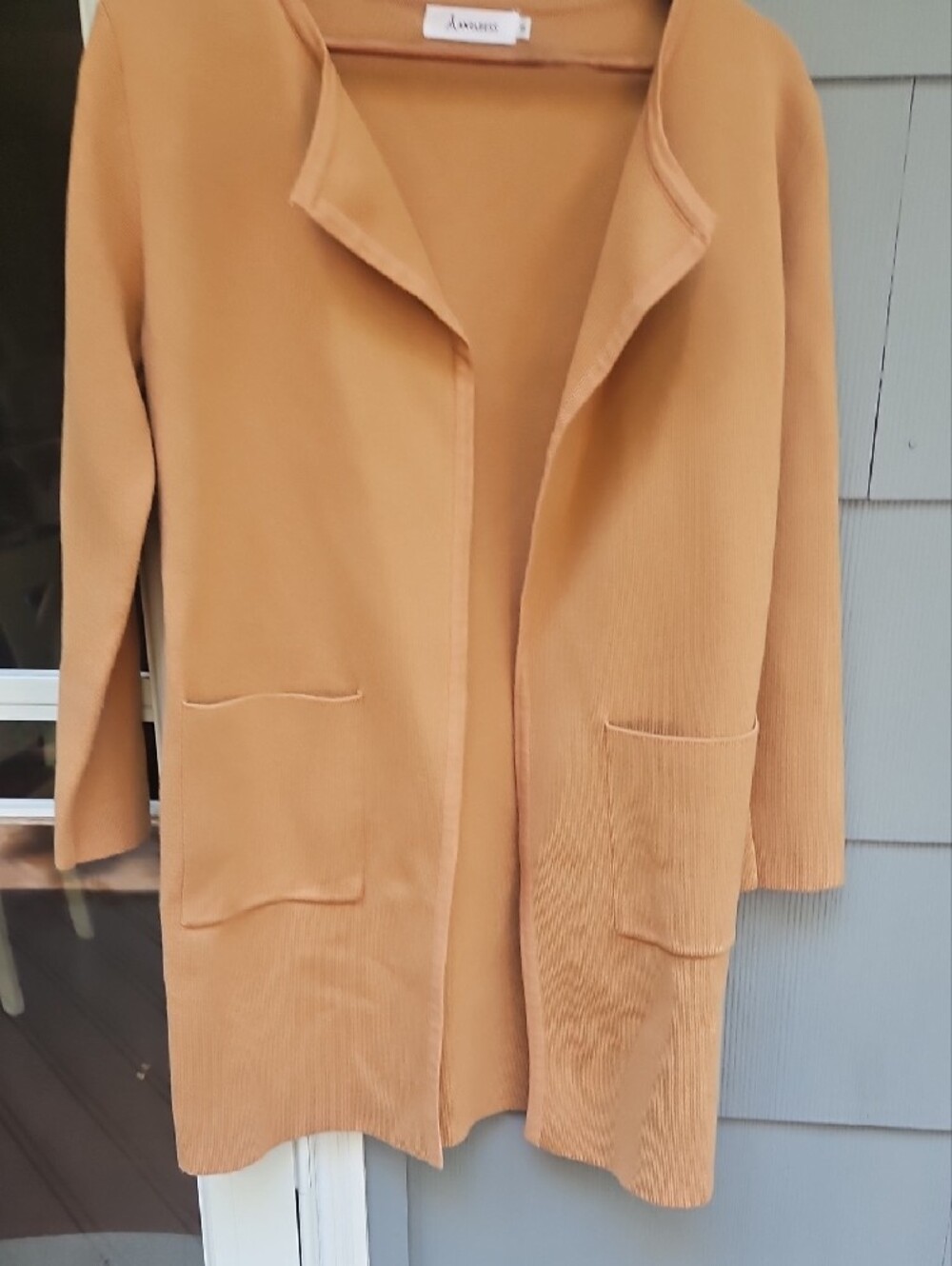 Lightweight Open-Front Camel Cardigan with Patch Pockets - Picture 8 of 9